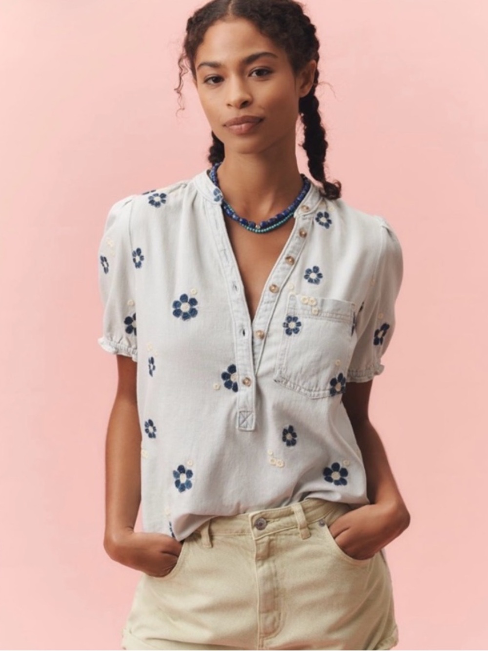 PILCRO aly embroidered floral puff sleeve shirt feminine anthro plus size 2X - Picture 3 of 14